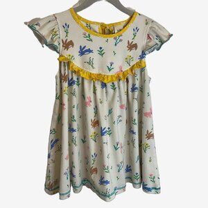 Wildflowers Cottagecore Girls Dress Size 8 Bunny Floral Print Ruffle Yoke Cotton